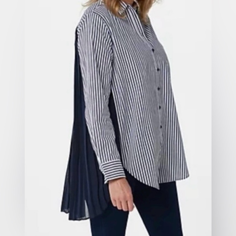 Laurie felt blue and white striped button down shirt size medium